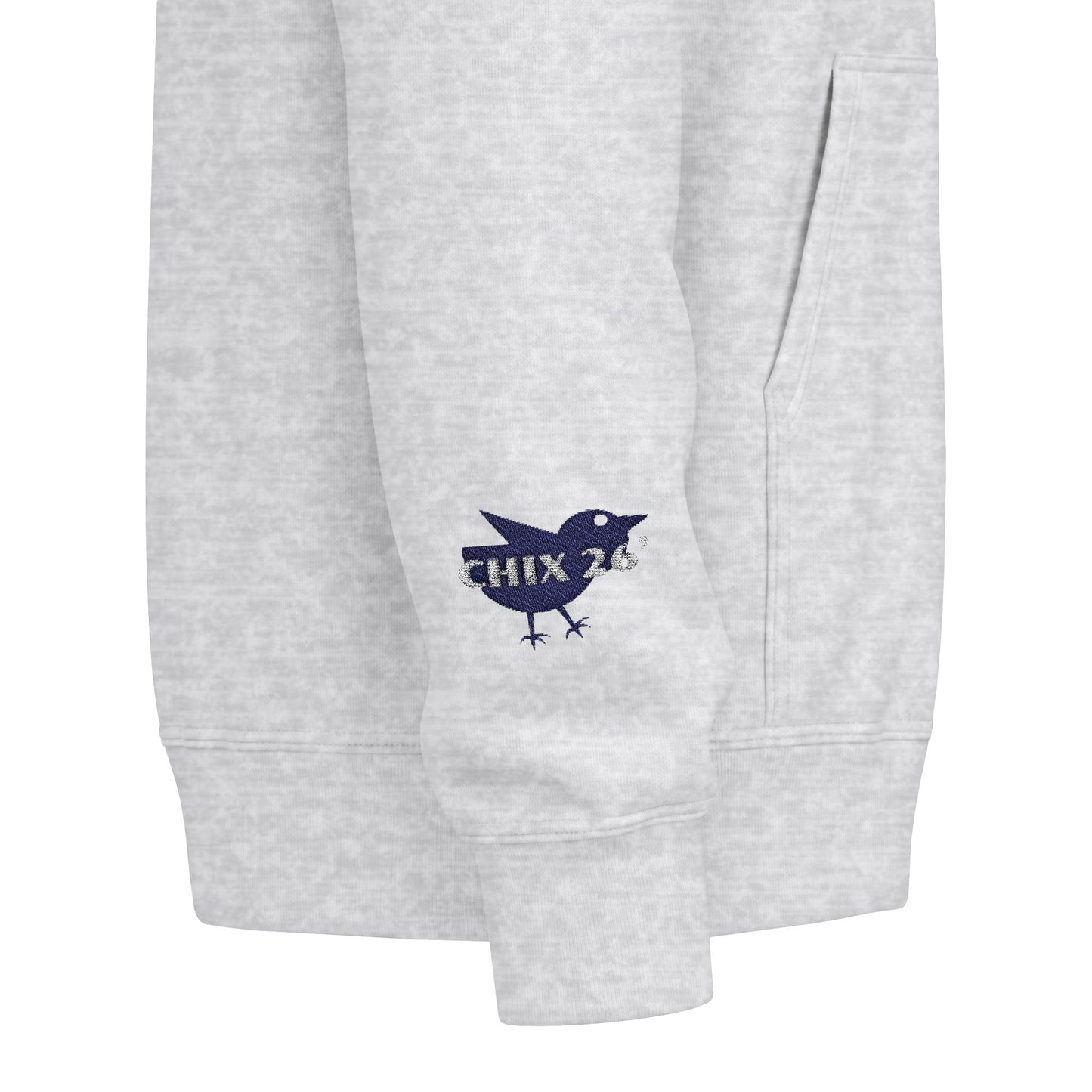 Chix 2026 Full-Zip Hoodie — embroidered dark logos on chest and wrist