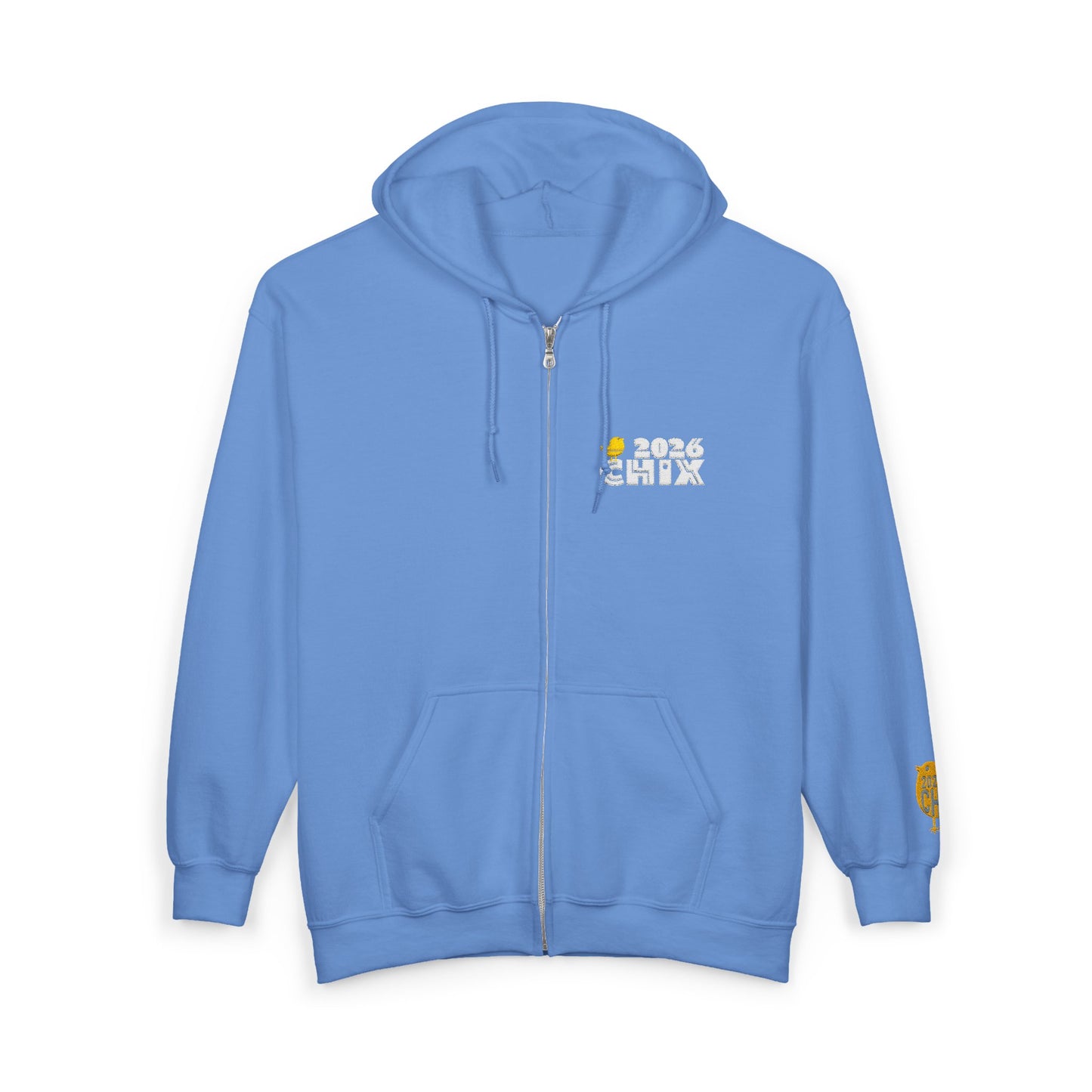 Chix 2026 Full-Zip Hoodie (fixed) — embroidered light logos on chest and wrist