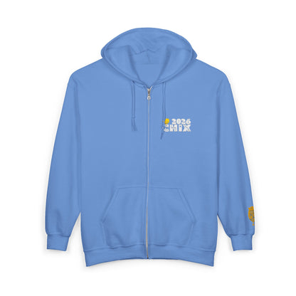 Chix 2026 Full-Zip Hoodie (fixed) — embroidered light logos on chest and wrist