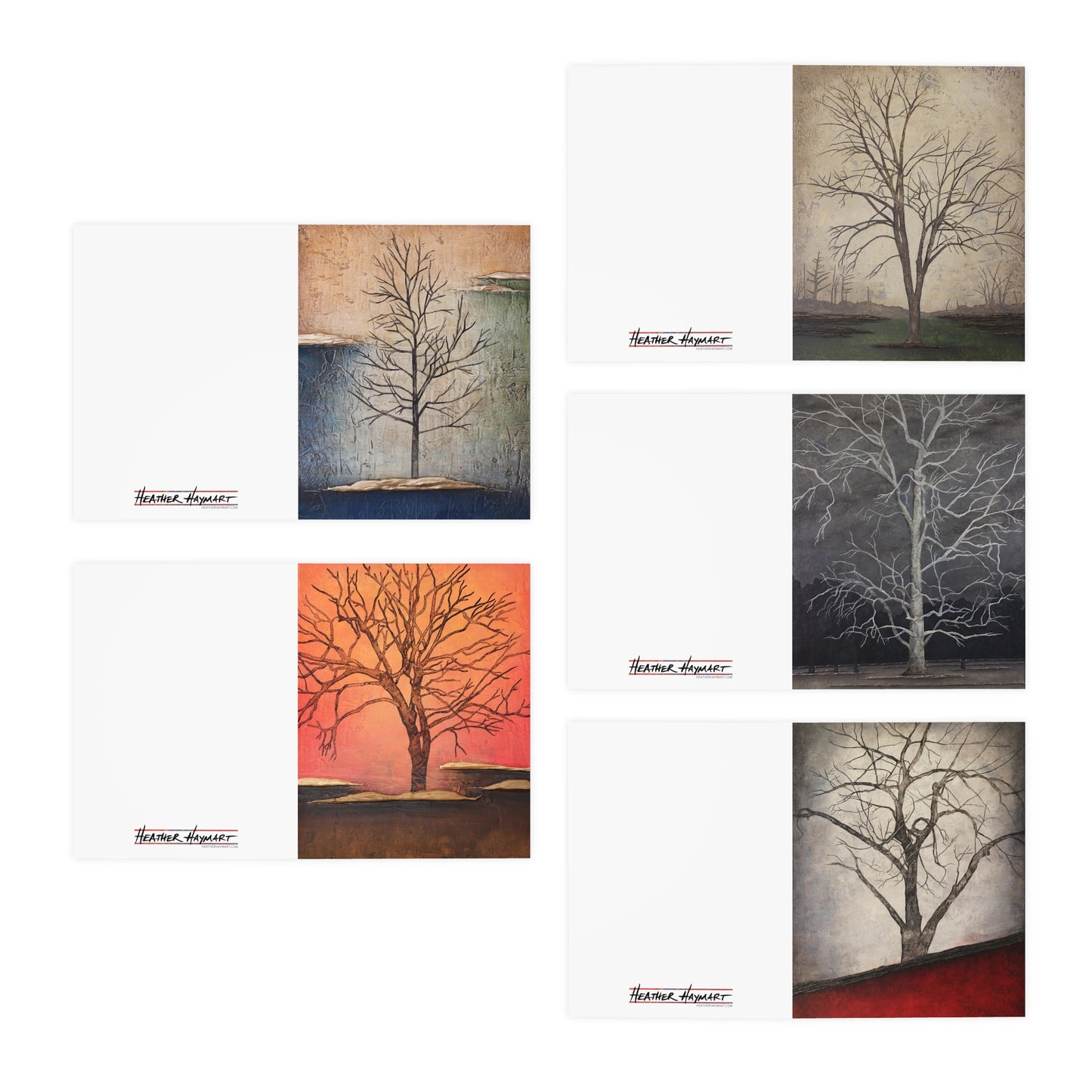 Vertical Tree Paintings - Greeting Cards (5-Pack)