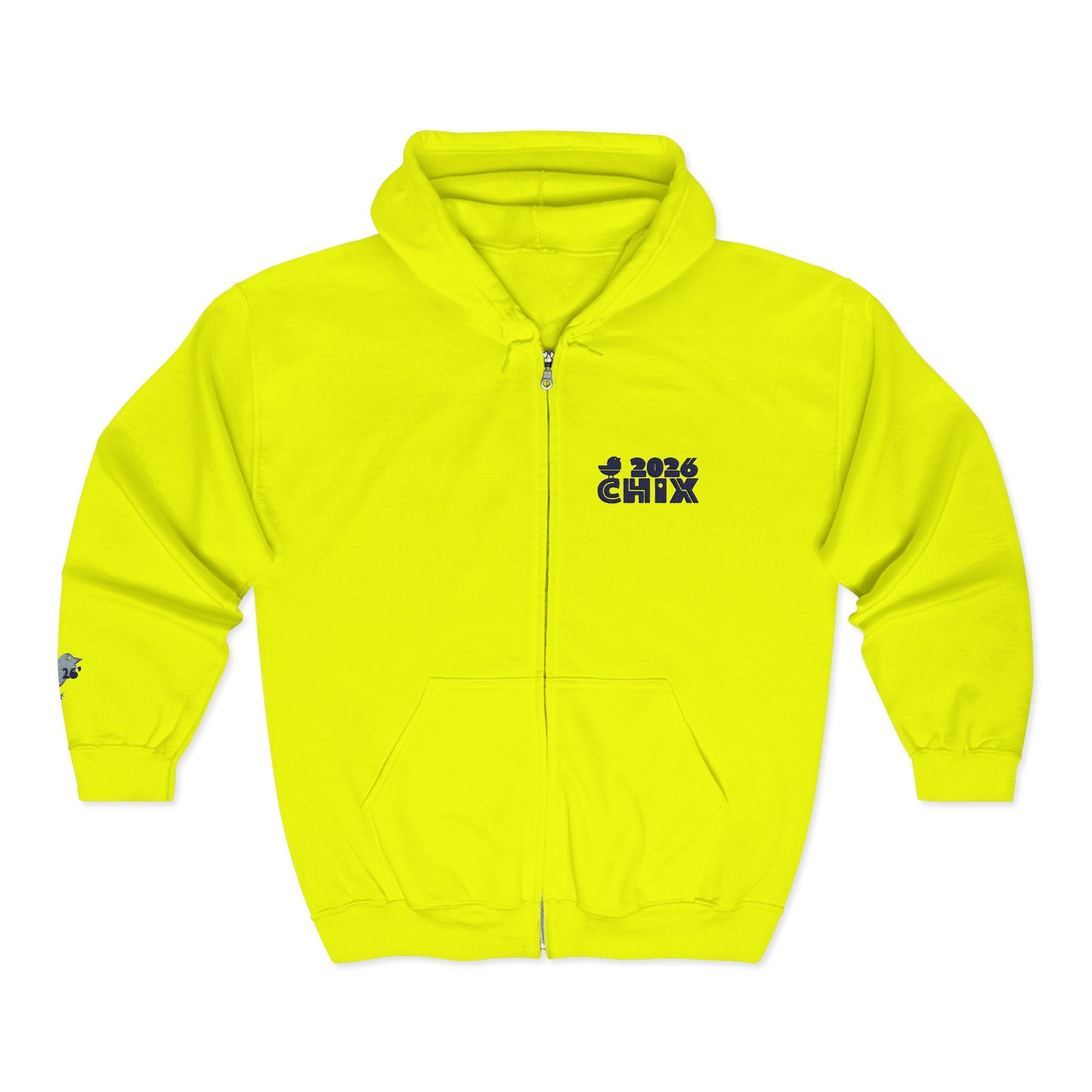Chix 2026 Full-Zip Hoodie — embroidered dark logos on chest and wrist