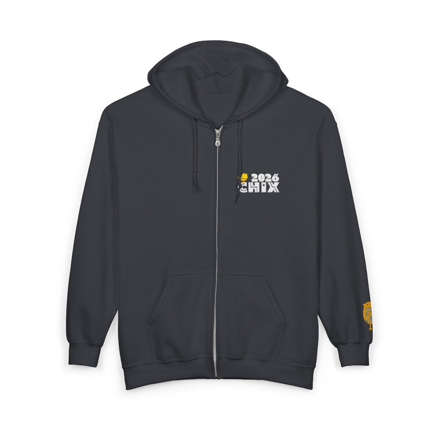 Chix 2026 Full-Zip Hoodie — embroidered light logos on chest and wrist