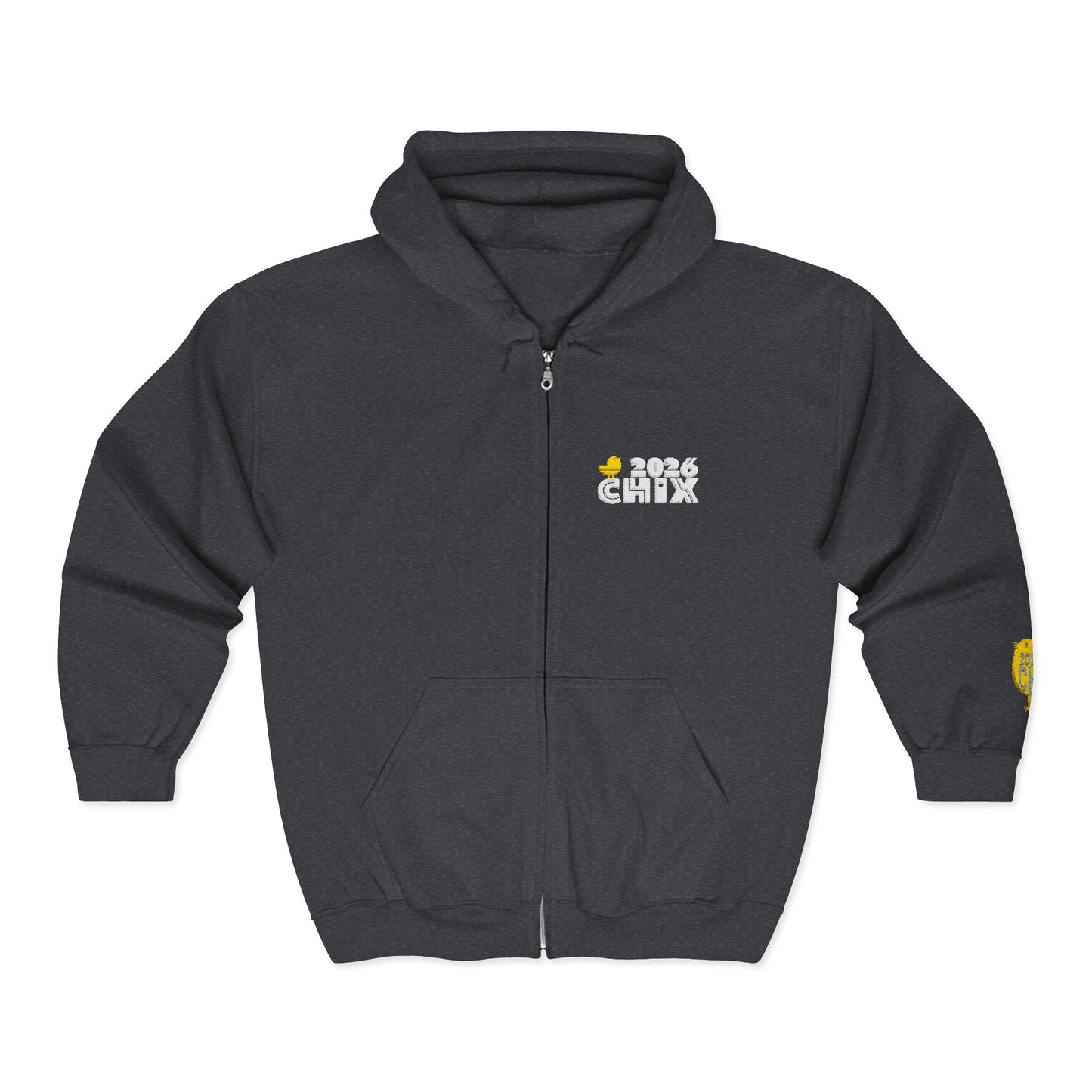 Chix 2026 Full-Zip Hoodie — embroidered light logos on chest and wrist