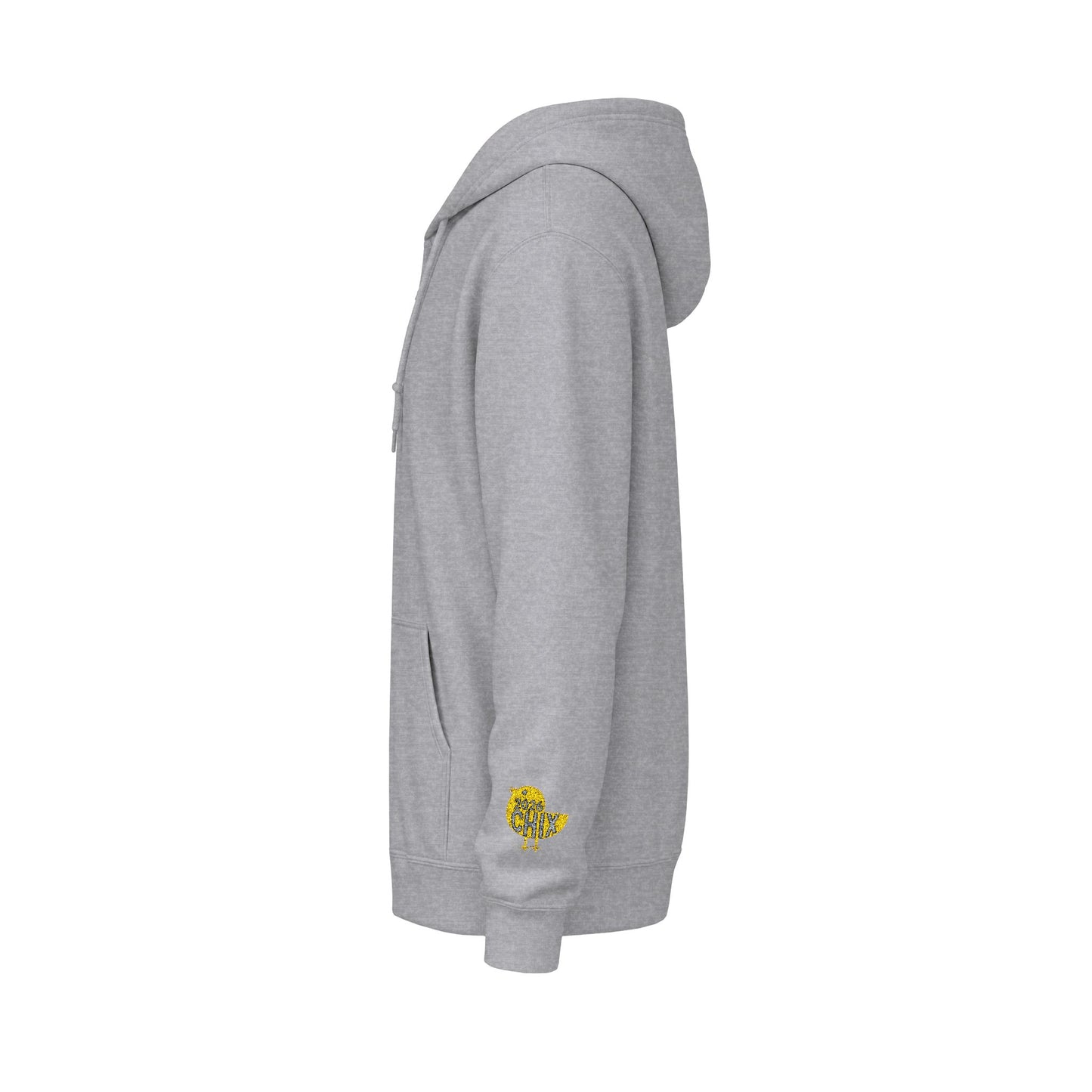 Chix 2026 Full-Zip Hoodie (fixed) — embroidered light logos on chest and wrist