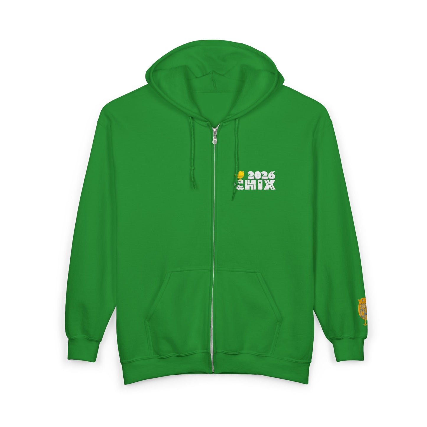 Chix 2026 Full-Zip Hoodie (fixed) — embroidered light logos on chest and wrist
