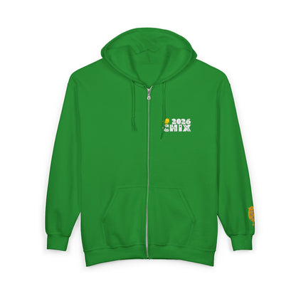 Chix 2026 Full-Zip Hoodie (fixed) — embroidered light logos on chest and wrist