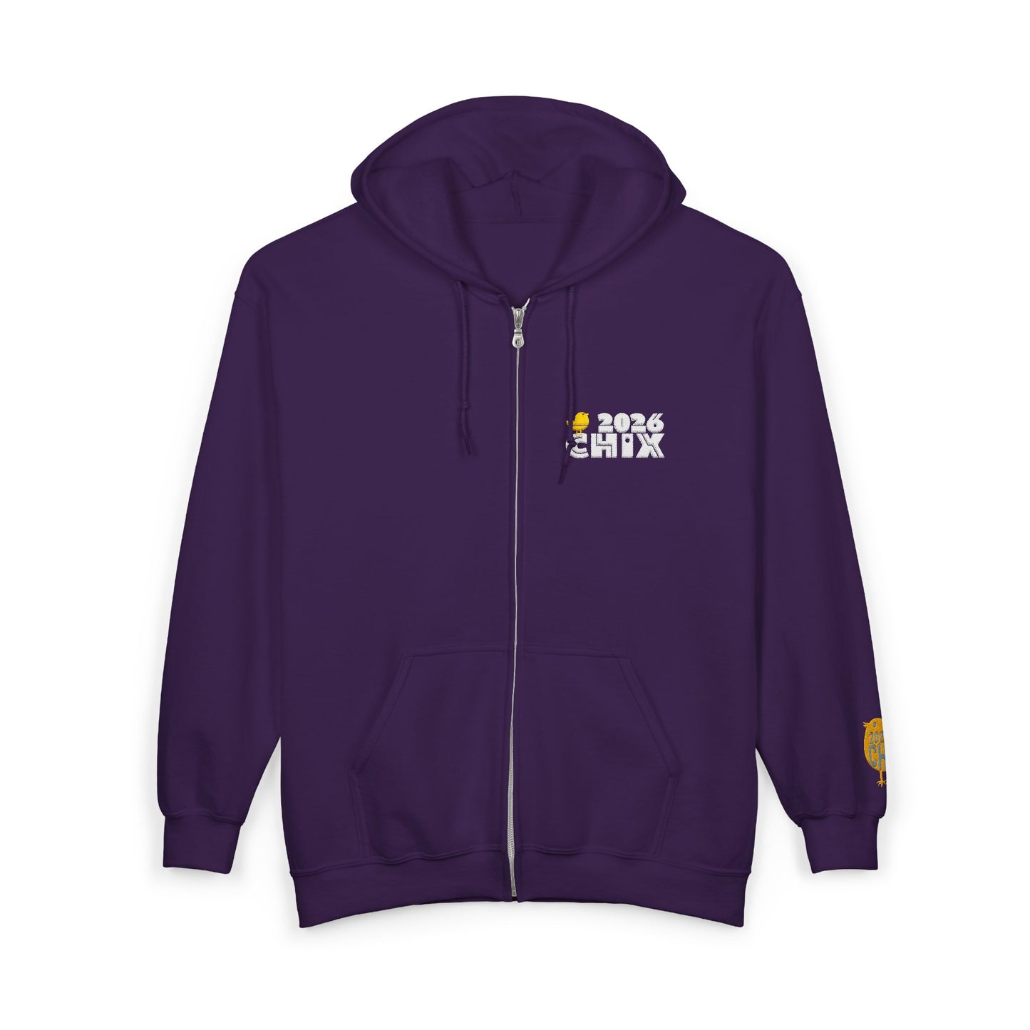 Chix 2026 Full-Zip Hoodie (fixed) — embroidered light logos on chest and wrist