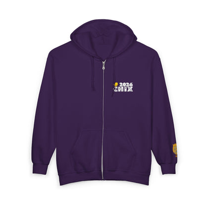 Chix 2026 Full-Zip Hoodie (fixed) — embroidered light logos on chest and wrist