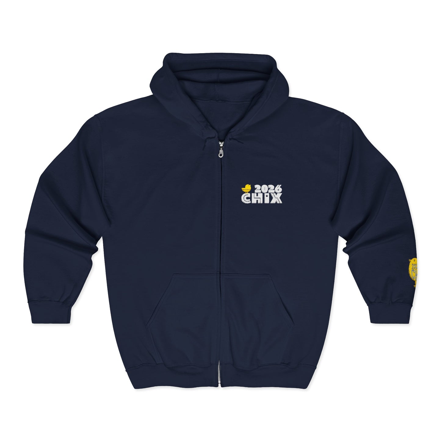 Chix 2026 Full-Zip Hoodie — embroidered light logos on chest and wrist