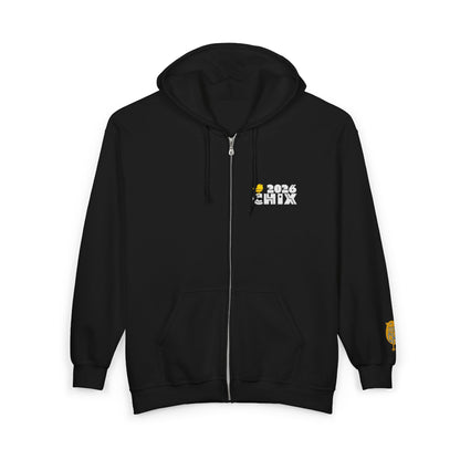Chix 2026 Full-Zip Hoodie (fixed) — embroidered light logos on chest and wrist