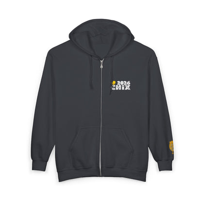 Chix 2026 Full-Zip Hoodie (fixed) — embroidered light logos on chest and wrist
