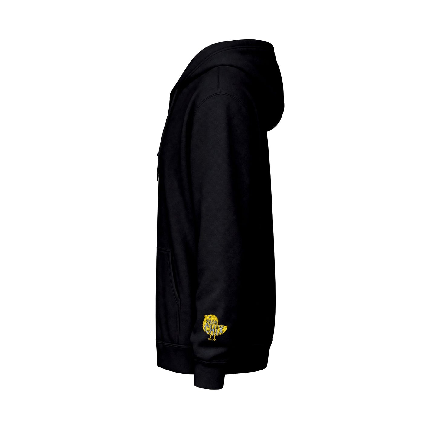 Chix 2026 Full-Zip Hoodie (fixed) — embroidered light logos on chest and wrist