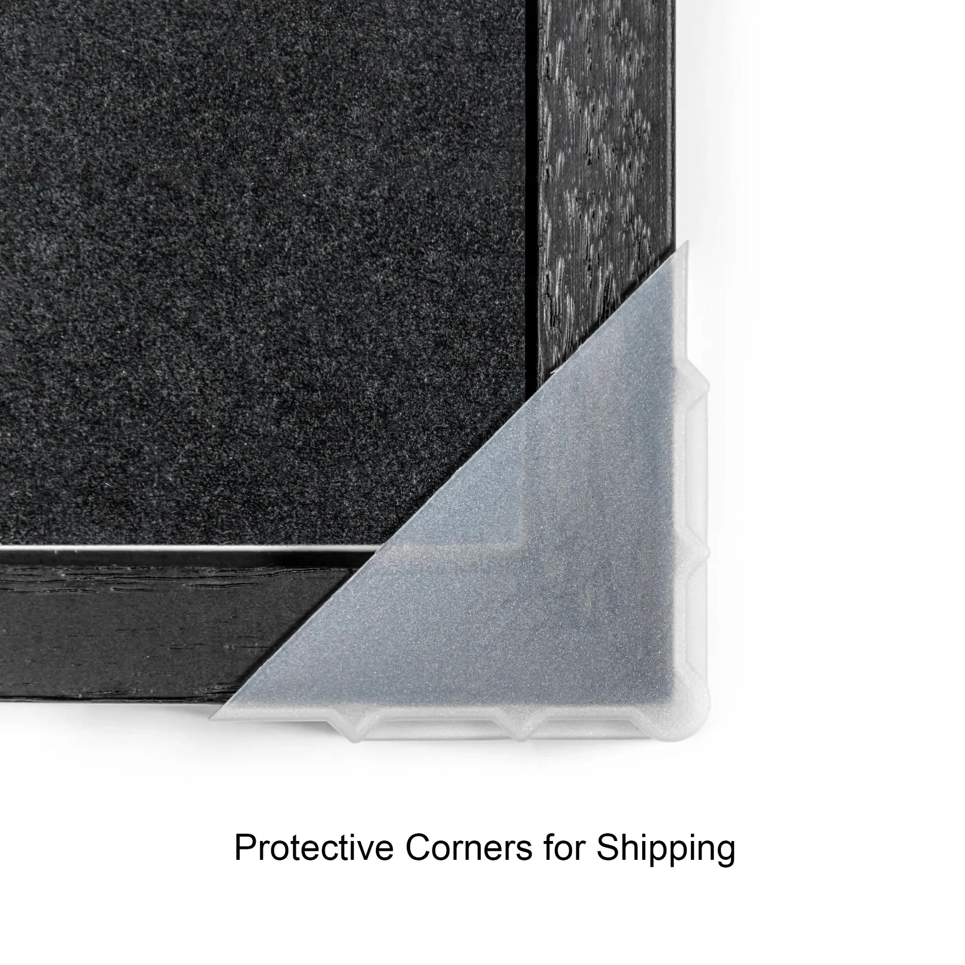 Protective corner of a framed item with text 'Protective Corners for Shipping' on a white background