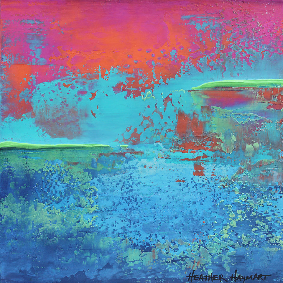 Abstract expressionism painting with vibrant colors by Heather Haymart