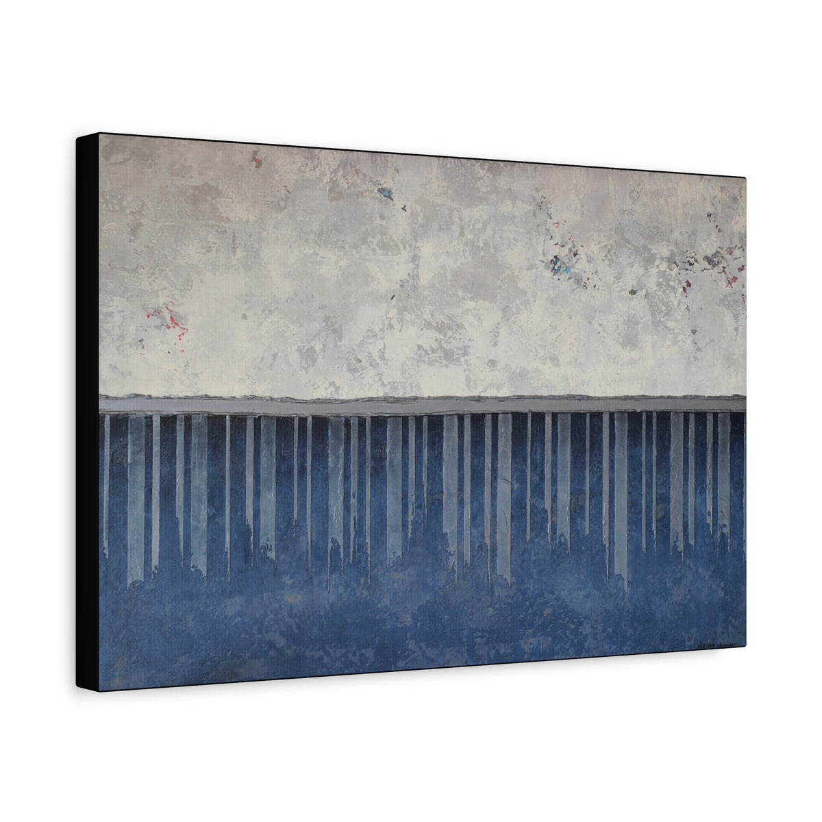 blue, gray and white art with silver accents