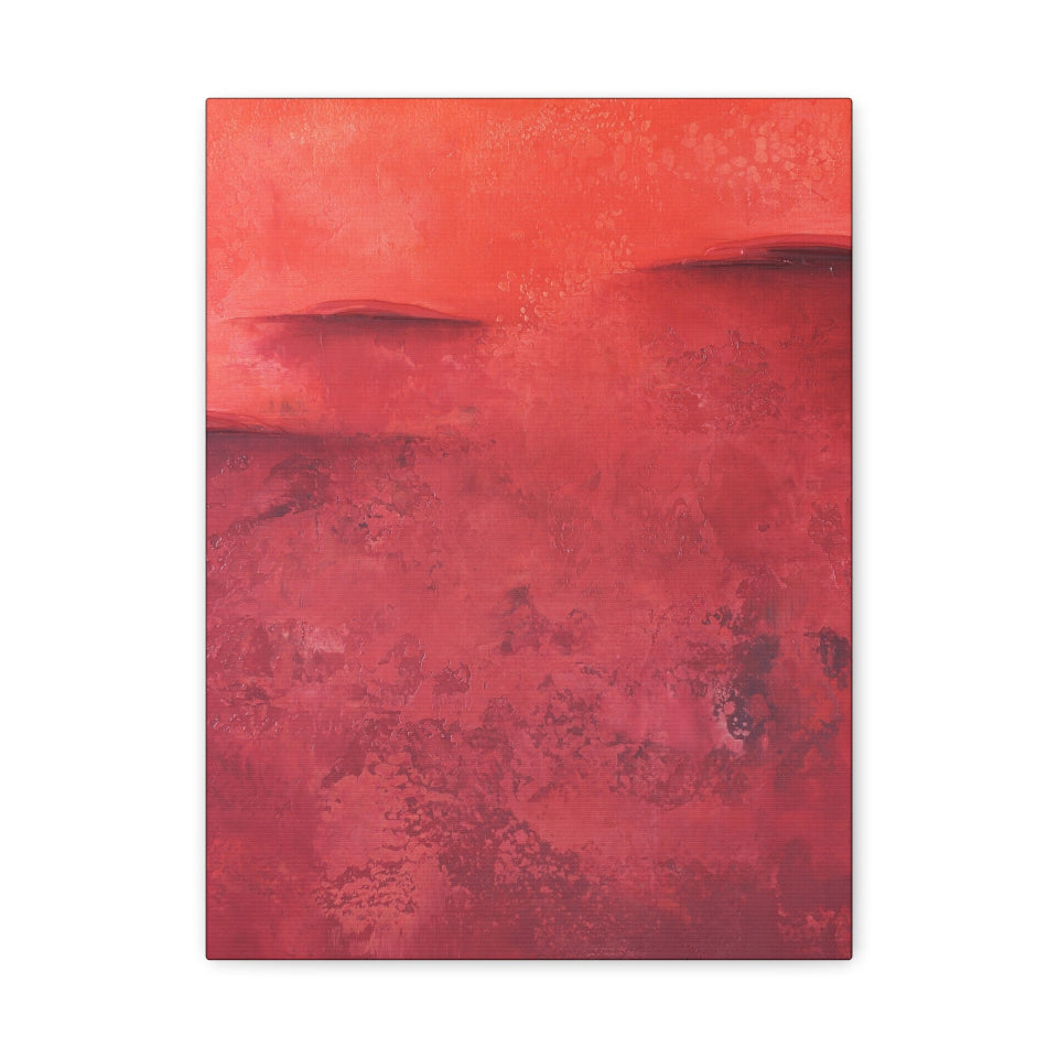 Abstract canvas print with a gradient of red and orange tones on a white background