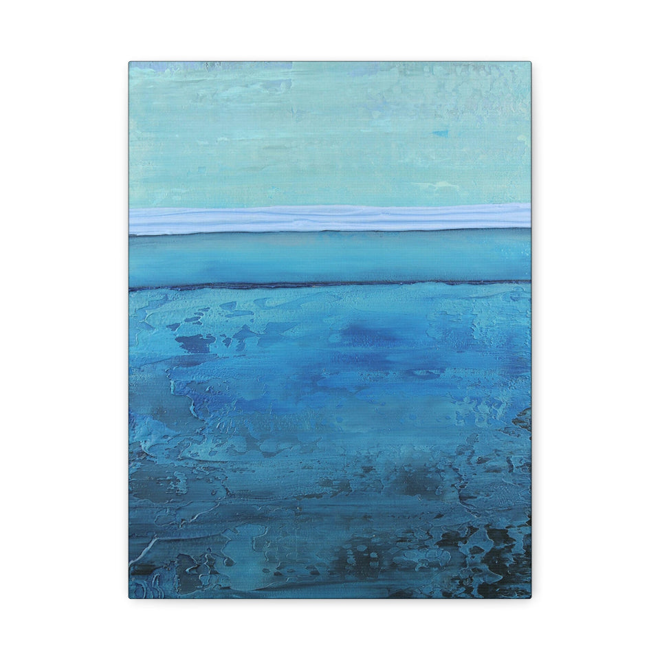 Abstract canvas print with a gradient of blue tones on a white background