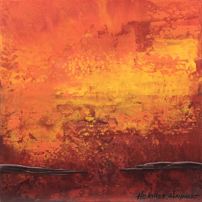 Abstract painting with warm colors and textured surface