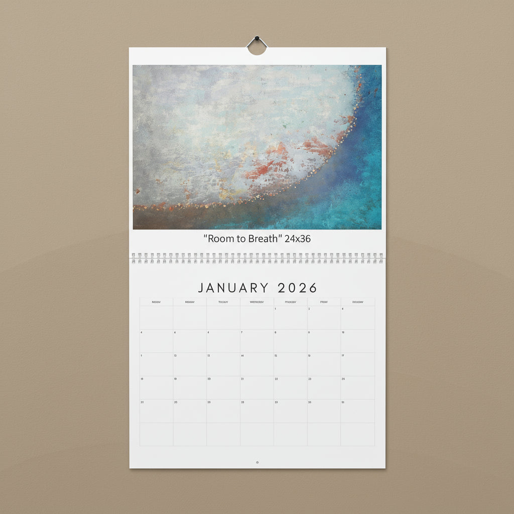 Calendar for January 2026 with abstract painting