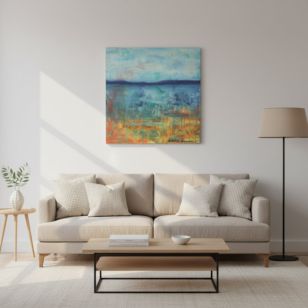Liquid Sunset - Square Canvas Art Print on wall