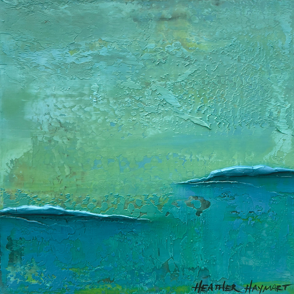 Beautiful blue, green and turquoise abstract texture painting.