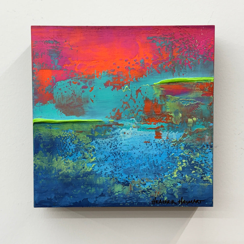 Abstract textured art painting with vibrant colors on a white background