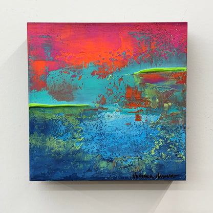 Abstract textured art painting with vibrant colors on a white background