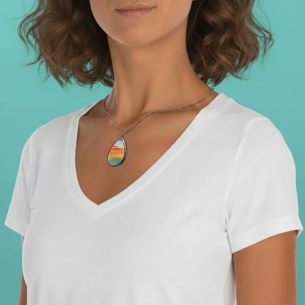 art pendant and chain on woman