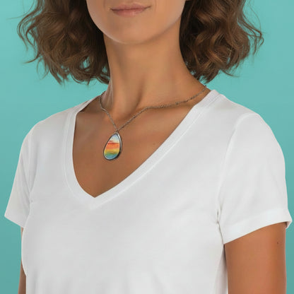 art pendant and chain on woman