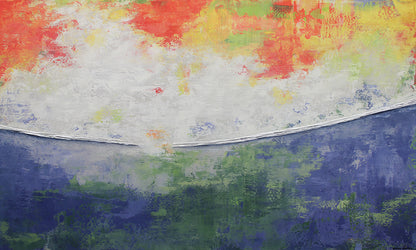 Abstract art with a gradient from red to blue, white, green and yellow