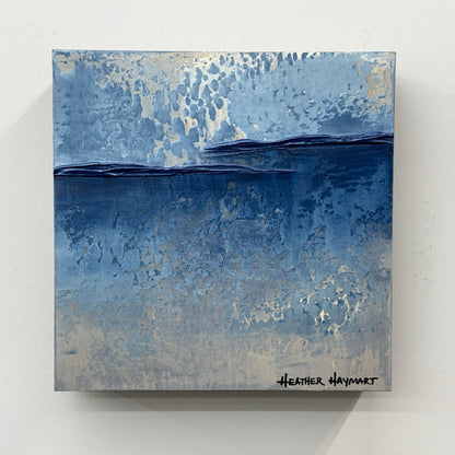 Abstract art by Heather Haymart with blue and gray tones on a white background