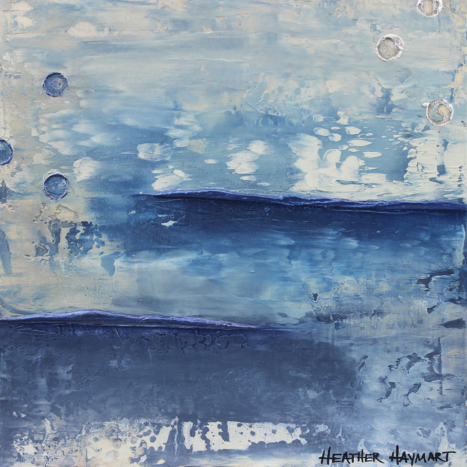 Thoughts - abstract texture art with blue and gray tones by Heather Haymart
