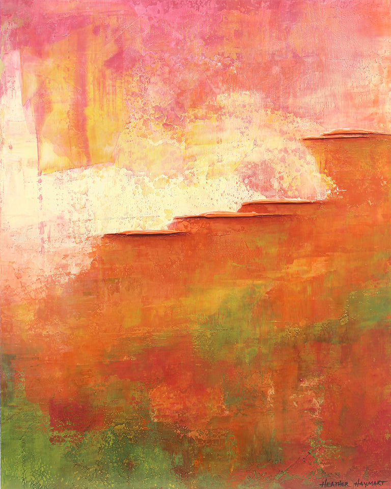 Abstract art with white, orange, and green colors