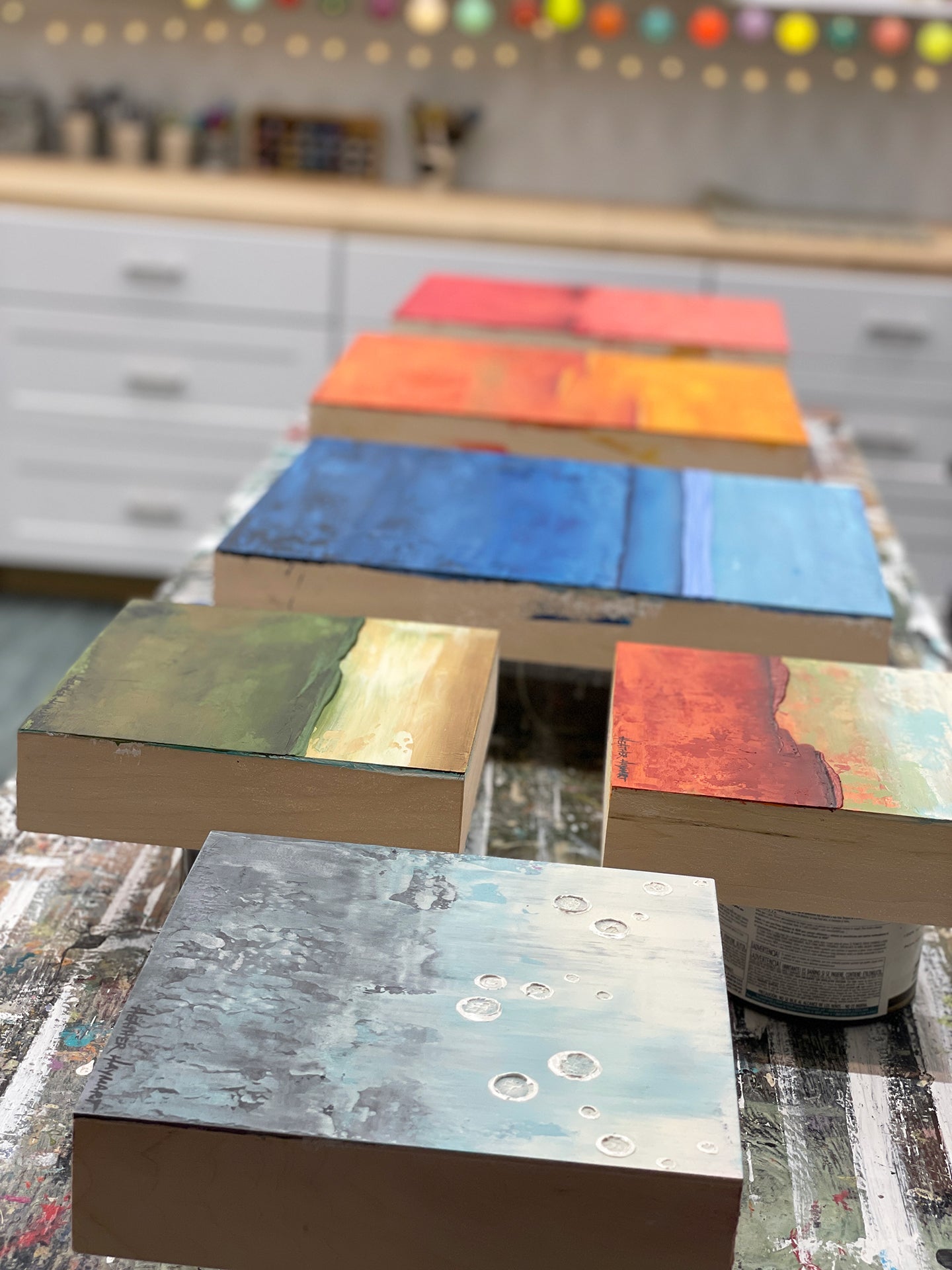 paintings on a table