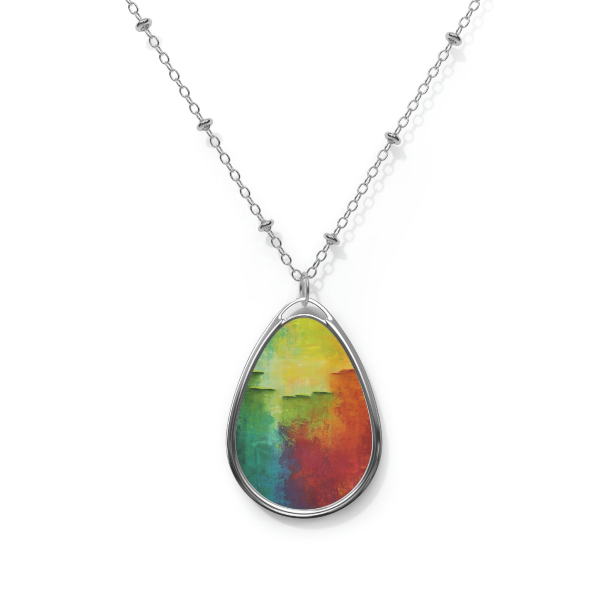 Pride Art Necklace - Be Yourself rainbow color art on a silver necklace