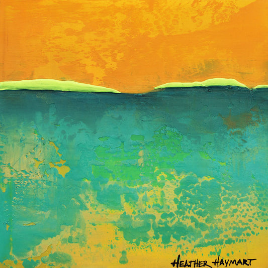 orange, teal and bright green abstract art
