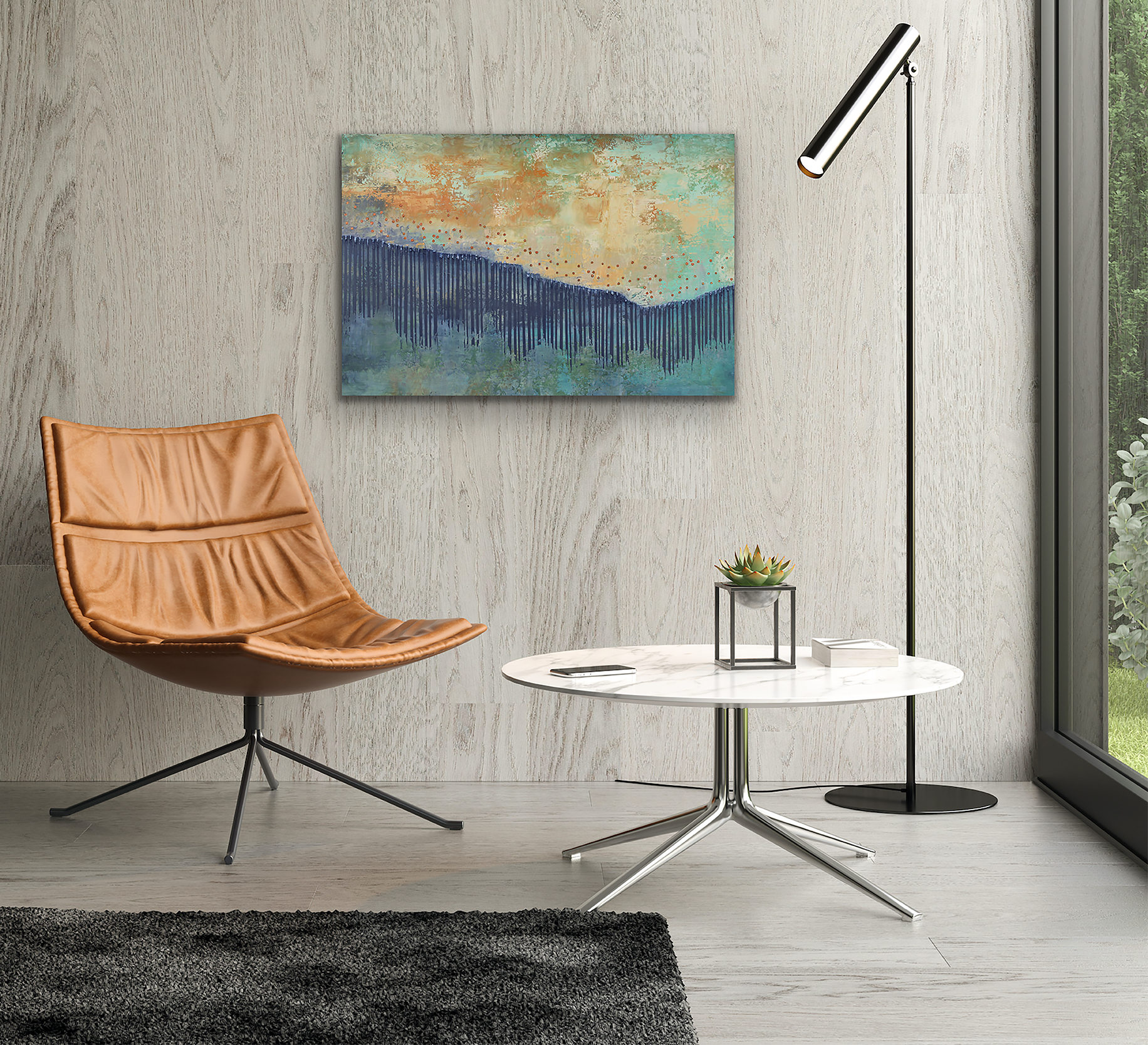 Abstract wall art over chair
